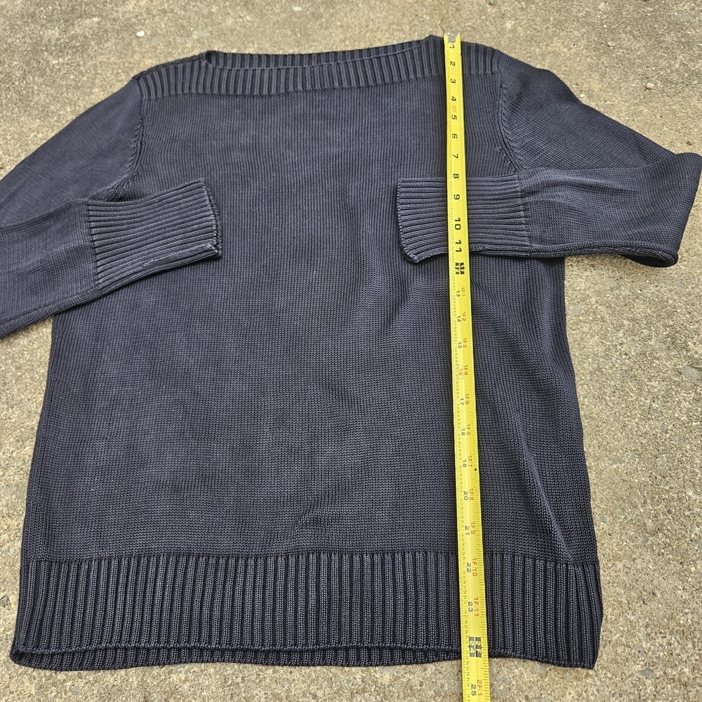 Lauren Ralph Lauren 100% Silk Knit XL Navy Blue Boat Neck Top Elegant Ribbed EUC - Picture 5 of 6